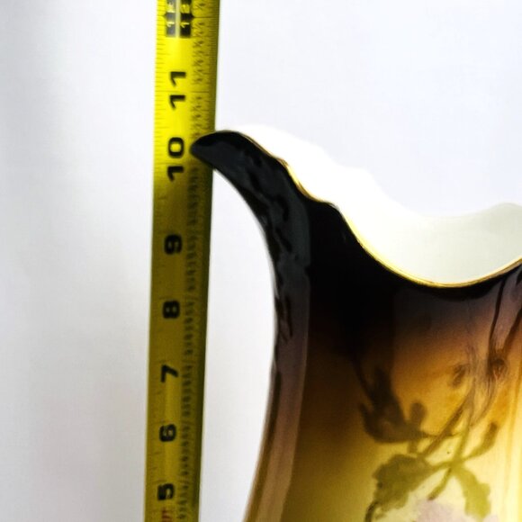 Antique Warwick China Pitcher Hand Painted Floral Embossed Ewer 10” 1905-1920 - Picture 9 of 10